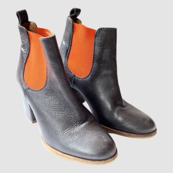 Elk Shoes - Elk Black/ Orange Block Heel Boots EU38/US8 ($369)